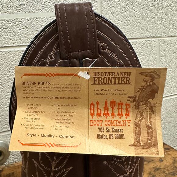 New Olathe Deadstock Western Riding Boots Mens Sz 6.5B Brown Leather Embroidered main image 12